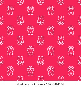 White line Rabbit zodiac sign icon isolated seamless pattern on red background. Astrological horoscope collection.  Vector Illustration