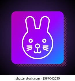 White line Rabbit zodiac sign icon isolated on black background. Astrological horoscope collection. Square color button. Vector Illustration