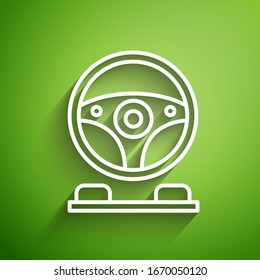 White line Racing simulator cockpit icon isolated on green background. Gaming accessory. Gadget for driving simulation game.  Vector Illustration