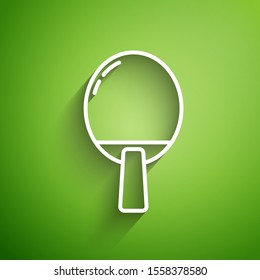 White line Racket for playing table tennis icon isolated on green background.  Vector Illustration