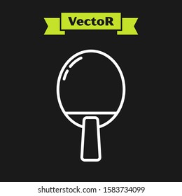 White line Racket for playing table tennis icon isolated on black background.  Vector Illustration