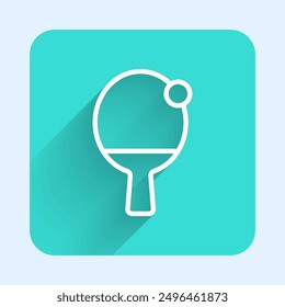 White line Racket for playing table tennis icon isolated with long shadow. Green square button. Vector