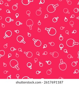 White line Racket for playing table tennis icon isolated seamless pattern on red background.  Vector