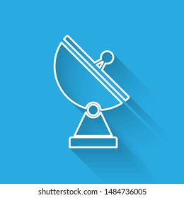 White line Radar icon isolated with long shadow. Military search system.  Vector Illustration