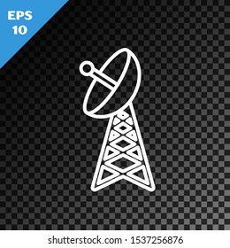 White line Radar icon isolated on transparent dark background. Military search system.  Vector Illustration