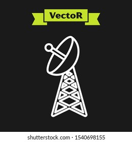 White line Radar icon isolated on black background. Military search system.  Vector Illustration