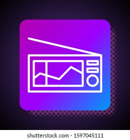 White line Radio with antenna icon isolated on black background. Square color button. Vector Illustration
