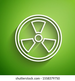 White line Radioactive icon isolated on green background. Radioactive toxic symbol. Radiation Hazard sign.  Vector Illustration