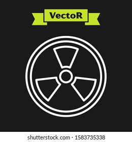 White line Radioactive icon isolated on black background. Radioactive toxic symbol. Radiation Hazard sign.  Vector Illustration