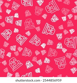 White line Radioactive warning lamp icon isolated seamless pattern on red background.  Vector
