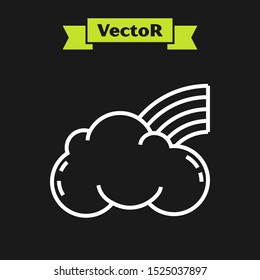 White line Rainbow with clouds icon isolated on black background.  Vector Illustration