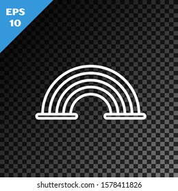White line Rainbow with clouds icon isolated on transparent dark background.  Vector Illustration
