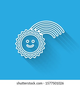 White line Rainbow with sun icon isolated with long shadow.  Vector Illustration