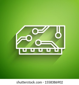 White line RAM, random access memory icon isolated on green background.  Vector Illustration