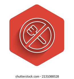 White line Ramadan fasting icon isolated with long shadow background. Religious fasting. Red hexagon button. Vector