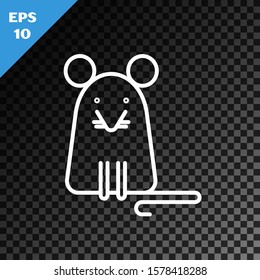 White line Rat icon isolated on transparent dark background. Mouse sign.  Vector Illustration