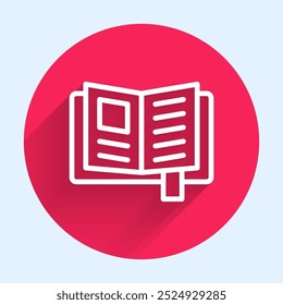 White line Reading book icon isolated with long shadow. Red circle button. Vector