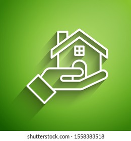 White line Realtor icon isolated on green background. Buying house.  Vector Illustration