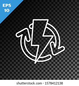 White line Recharging icon isolated on transparent dark background. Electric energy sign.  Vector Illustration