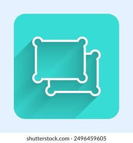 White line Rectangular pillow icon isolated with long shadow. Cushion sign. Green square button. Vector