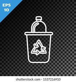 White line Recycle bin with recycle symbol icon isolated on transparent dark background. Trash can icon. Garbage bin sign. Recycle basket sign.  Vector Illustration