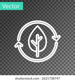 White line Recycle symbol and leaf icon isolated on transparent background. Environment recyclable go green. Vector