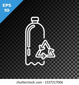 White line Recycling plastic bottle icon isolated on transparent dark background.  Vector Illustration
