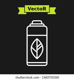 White line Recycling plastic bottle icon isolated on black background.  Vector Illustration