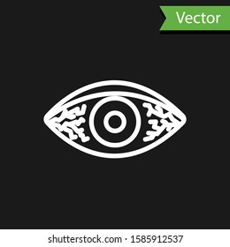 White line Reddish eye due to viral, bacterial or allergic conjunctivitis icon isolated on black background.  Vector Illustration