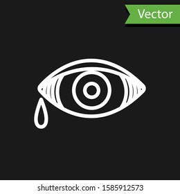 White line Reddish eye due to viral, bacterial or allergic conjunctivitis icon isolated on black background.  Vector Illustration