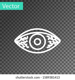 White line Reddish eye due to viral, bacterial or allergic conjunctivitis icon isolated on transparent background.  Vector Illustration