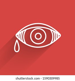 White line Reddish eye due to viral, bacterial or allergic conjunctivitis icon isolated with long shadow.  Vector Illustration