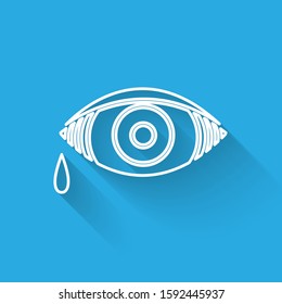 White line Reddish eye due to viral, bacterial or allergic conjunctivitis icon isolated with long shadow.  Vector Illustration