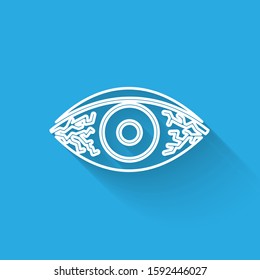 White line Reddish eye due to viral, bacterial or allergic conjunctivitis icon isolated with long shadow.  Vector Illustration