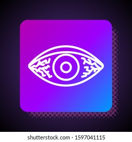 White line Reddish eye due to viral, bacterial or allergic conjunctivitis icon isolated on black background. Square color button. Vector Illustration
