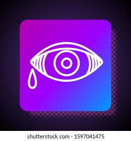 White line Reddish eye due to viral, bacterial or allergic conjunctivitis icon isolated on black background. Square color button. Vector Illustration
