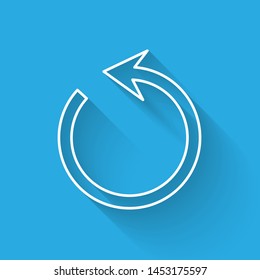 White line Refresh icon isolated with long shadow. Reload symbol. Rotation arrow in a circle sign.  Vector Illustration