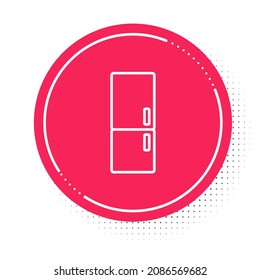 White line Refrigerator icon isolated on white background. Fridge freezer refrigerator. Household tech and appliances. Red circle button. Vector