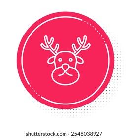 White line Reindeer icon isolated on white background. Merry Christmas and Happy New Year. Red circle button. Vector