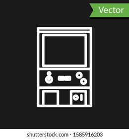 White line Retro arcade game machine icon isolated on black background.  Vector Illustration