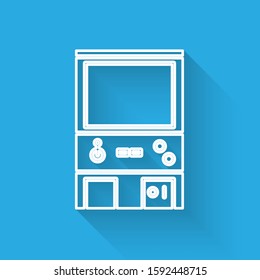 White line Retro arcade game machine icon isolated with long shadow.  Vector Illustration