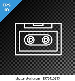 White line Retro audio cassette tape icon isolated on transparent dark background.  Vector Illustration