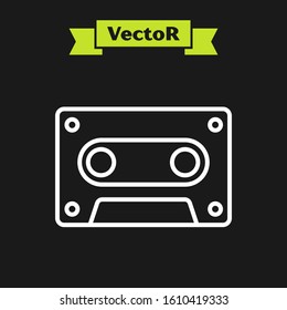 White line Retro audio cassette tape icon isolated on black background.  Vector Illustration