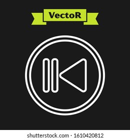 White line Rewind icon isolated on black background.  Vector Illustration