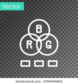 White line RGB color mixing icon isolated on transparent background.  Vector