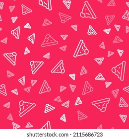White line Rice in a bowl icon isolated seamless pattern on red background. Traditional Asian food.  Vector