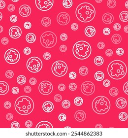 White line Rice in a bowl icon isolated seamless pattern on red background. Traditional Asian food.  Vector
