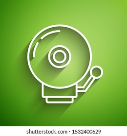 White line Ringing alarm bell icon isolated on green background. Service alarm bell symbol, notification symbol.  Vector Illustration