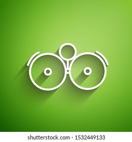 White line Ringing alarm bell icon isolated on green background. Alarm symbol, service bell, handbell sign, notification symbol.  Vector Illustration