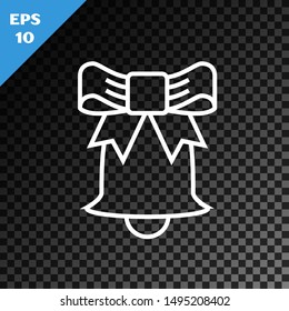 White line Ringing bell icon isolated on transparent dark background. Alarm symbol, service bell, handbell sign, notification symbol.  Vector Illustration